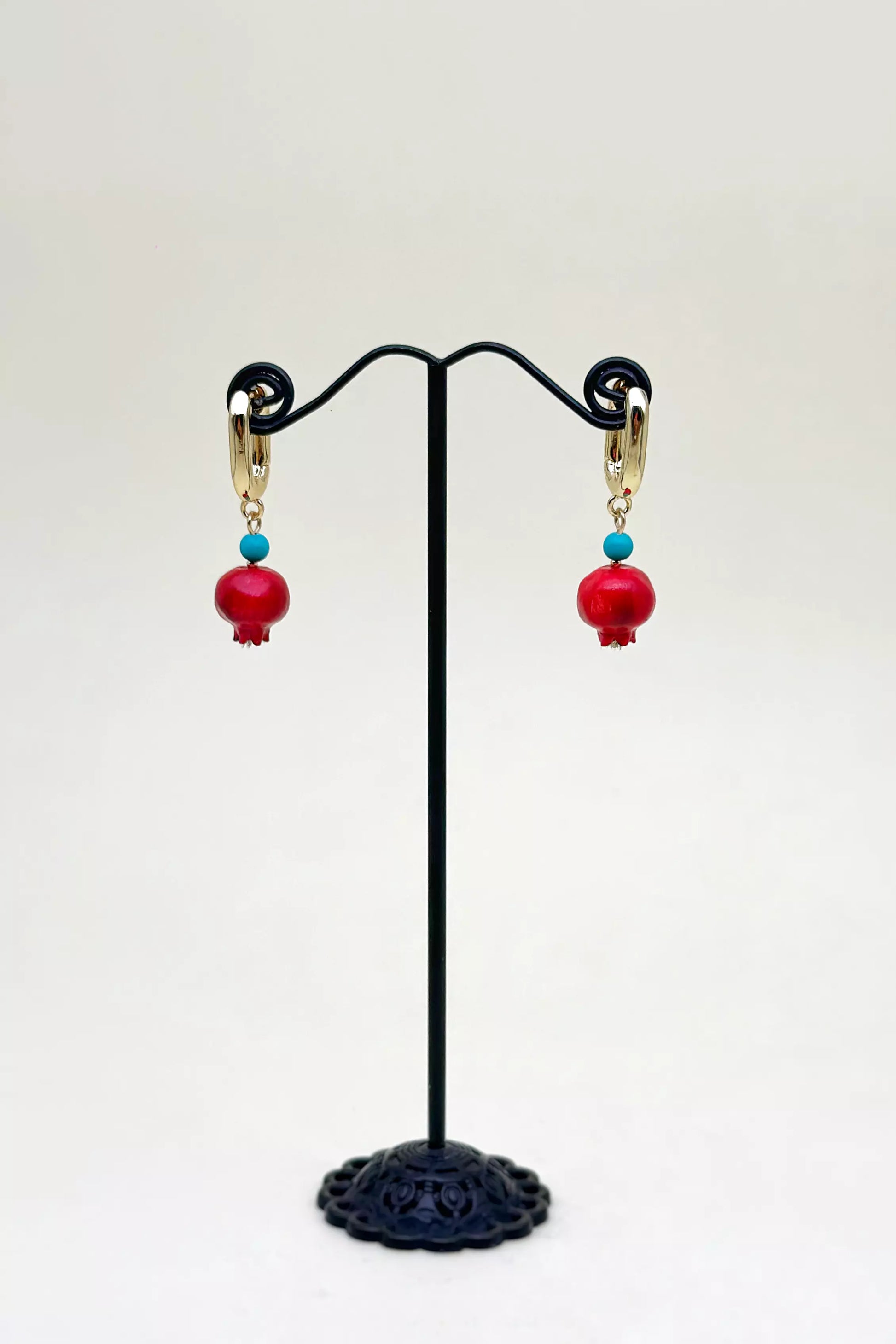 Handmade polymer clay Aquamarine Color Accented Pomegranate Earrings, a unique and eye-catching wearable art by ioArtStudio