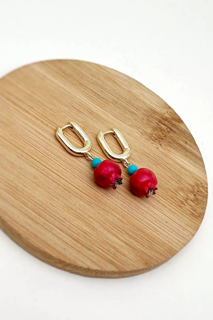 Handmade polymer clay Aquamarine Color Accented Pomegranate Earrings, a unique and eye-catching wearable art by ioArtStudio