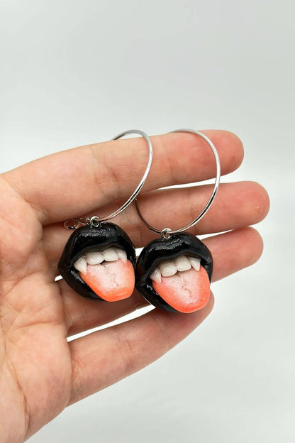 Black Dangle Earrings - Lips with Fangs - ioArtStudio