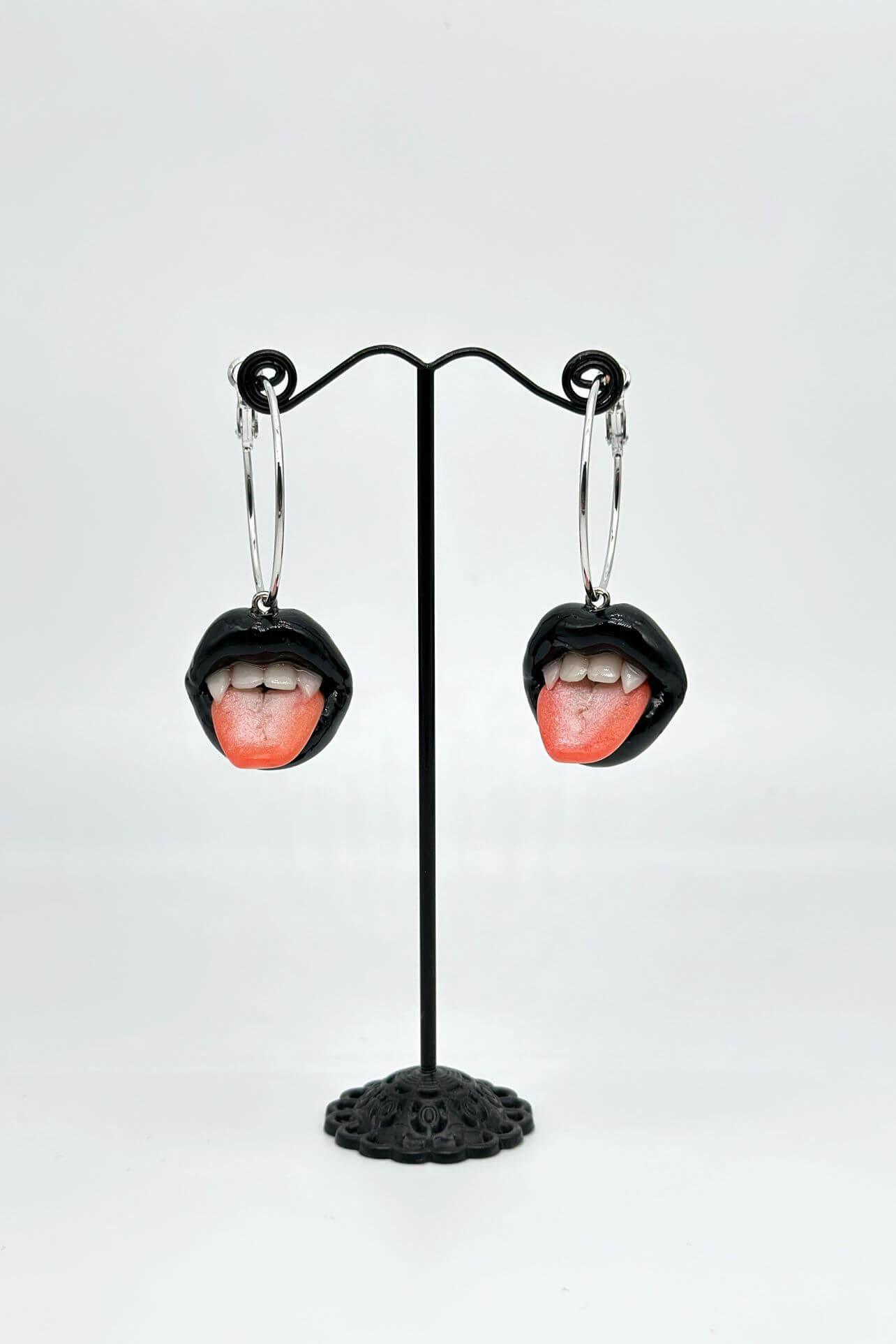 Black Dangle Earrings - Lips with Fangs - ioArtStudio