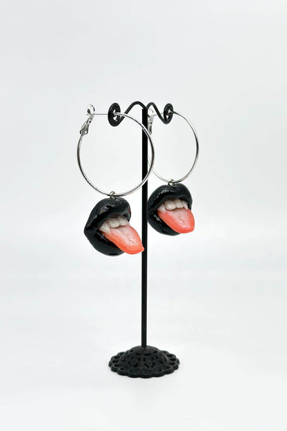 Black Dangle Earrings - Lips with Fangs - ioArtStudio