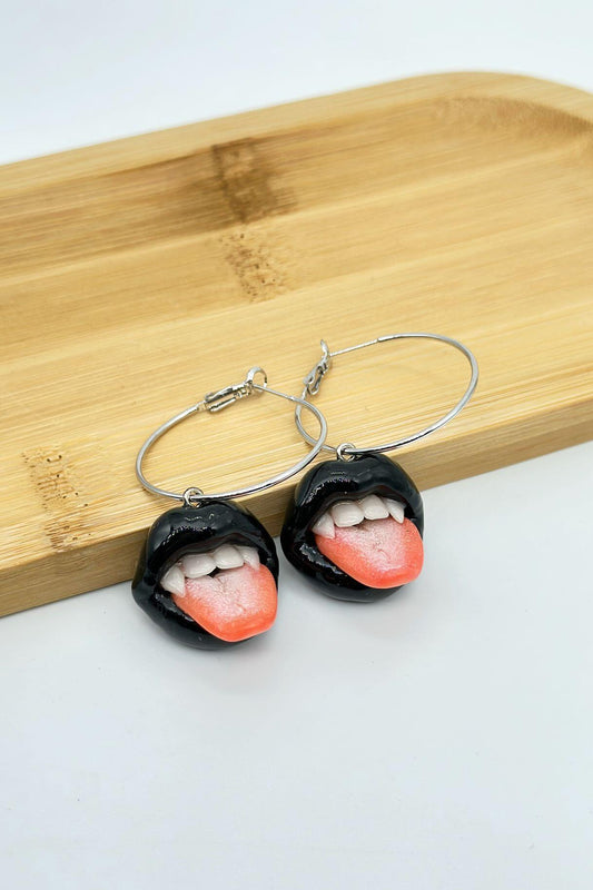 Black Dangle Earrings - Lips with Fangs - ioArtStudio