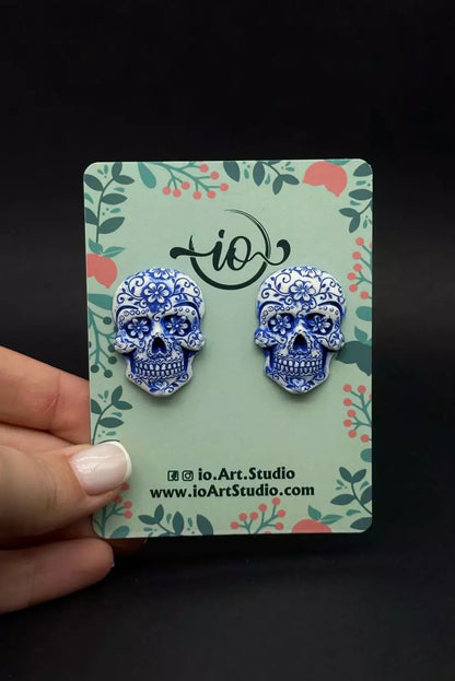 Calavera Skull jewelry set with hand-painted Mexican skull art, inspired by sugar skull designs and embodying Day of the Dead heritage