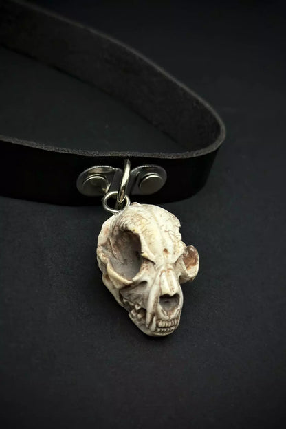 Cat Skeleton Faux Leather Choker Collar made by Polymer clay - ioArtStudio