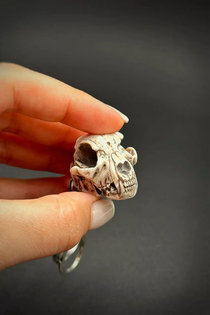 Detailed cat skull key chain for your keys or backpack handmade by polymer clay - ioArtStudio