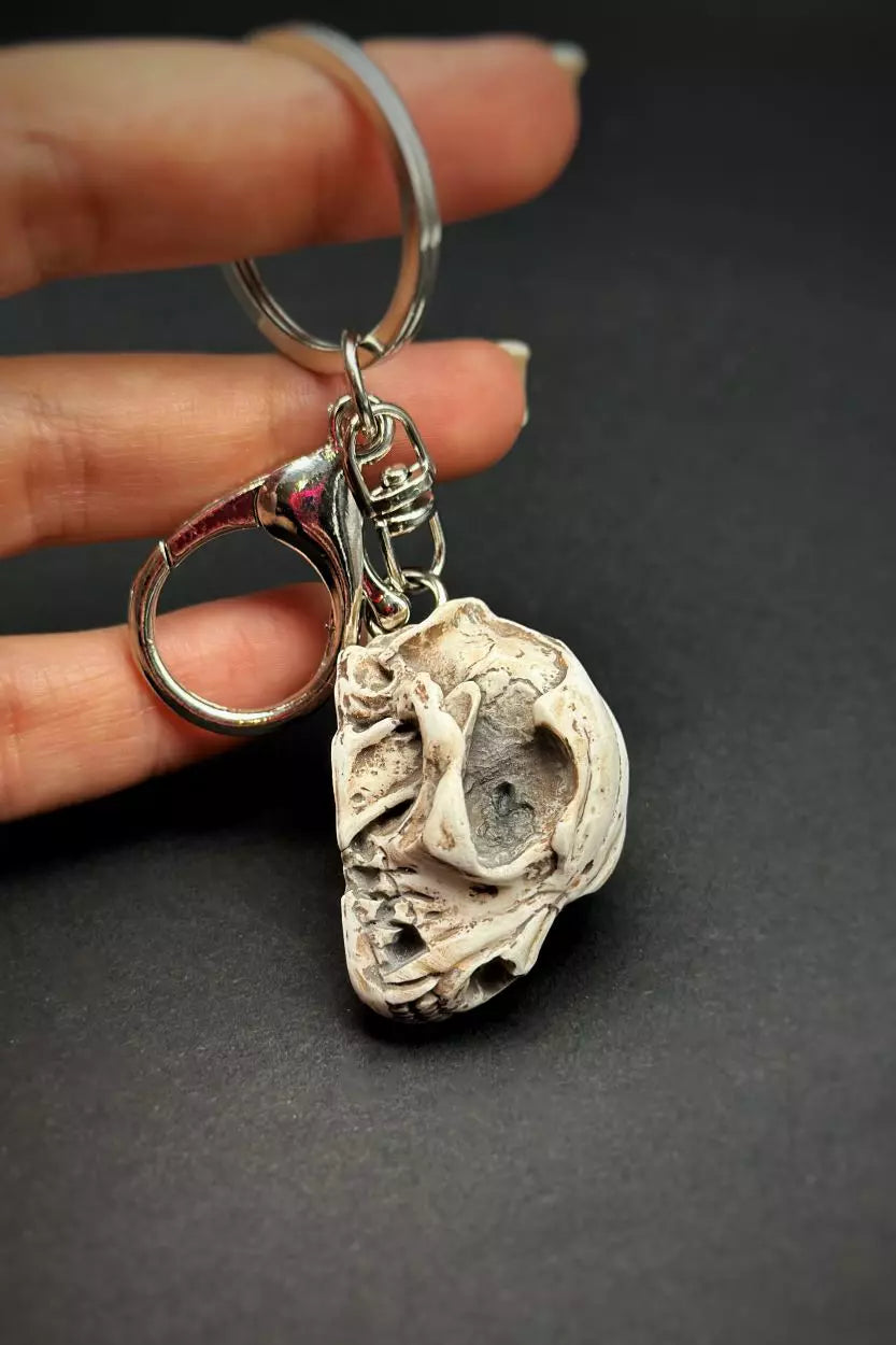 Detailed cat skull key chain for your keys or backpack handmade by polymer clay - ioArtStudio