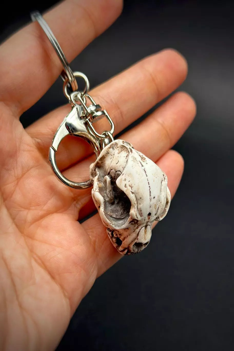 Detailed cat skull key chain for your keys or backpack handmade by polymer clay - ioArtStudio