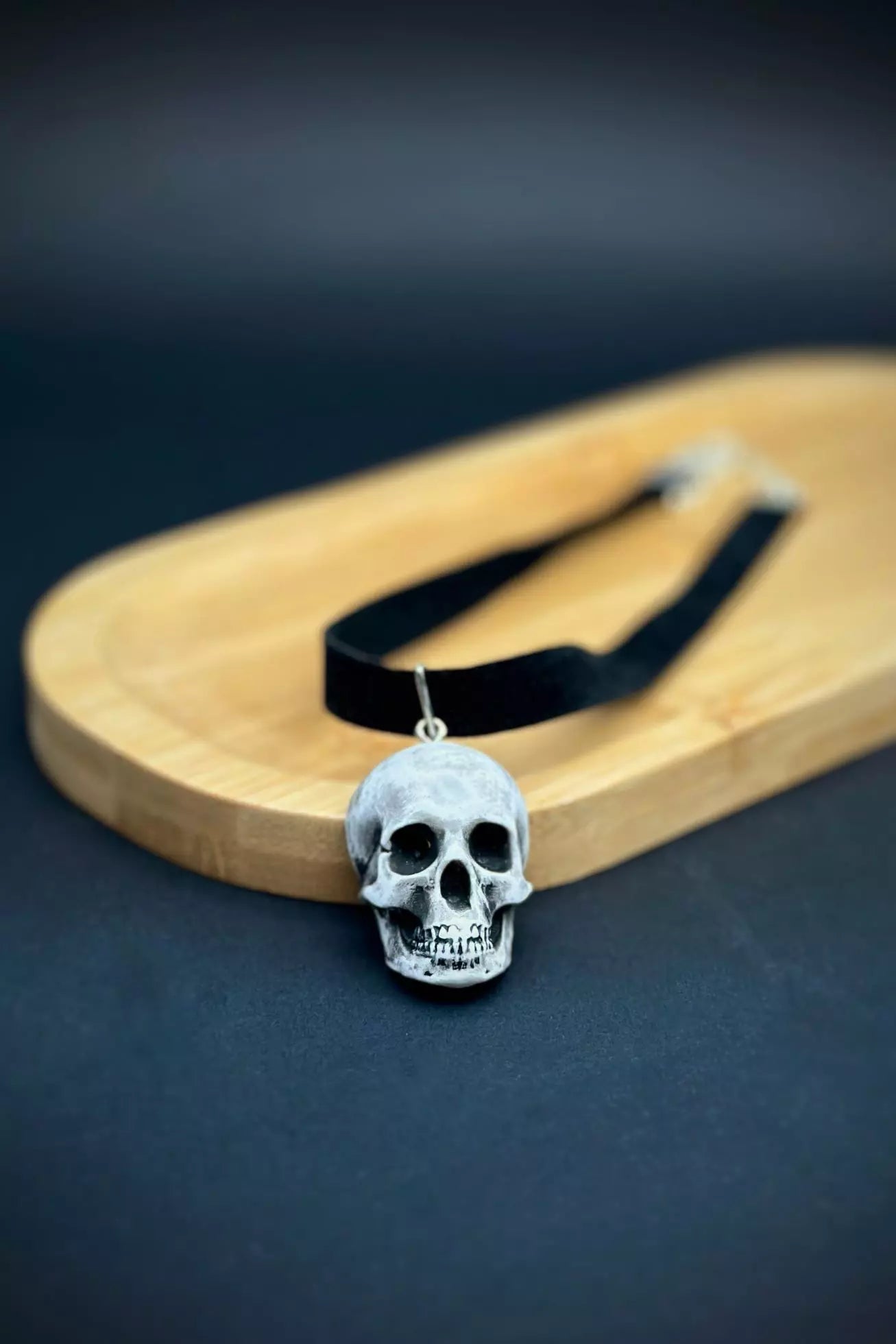 Handmade velvet  Choker with Realistic Skull Pendant, a unique wearable art piece by ioArtStudio