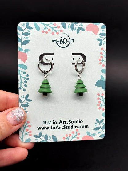 Christmas Tree Earrings  Dangle Earrings  handmade wearable art piece, crafted from polymer clay  by ioArtStudio