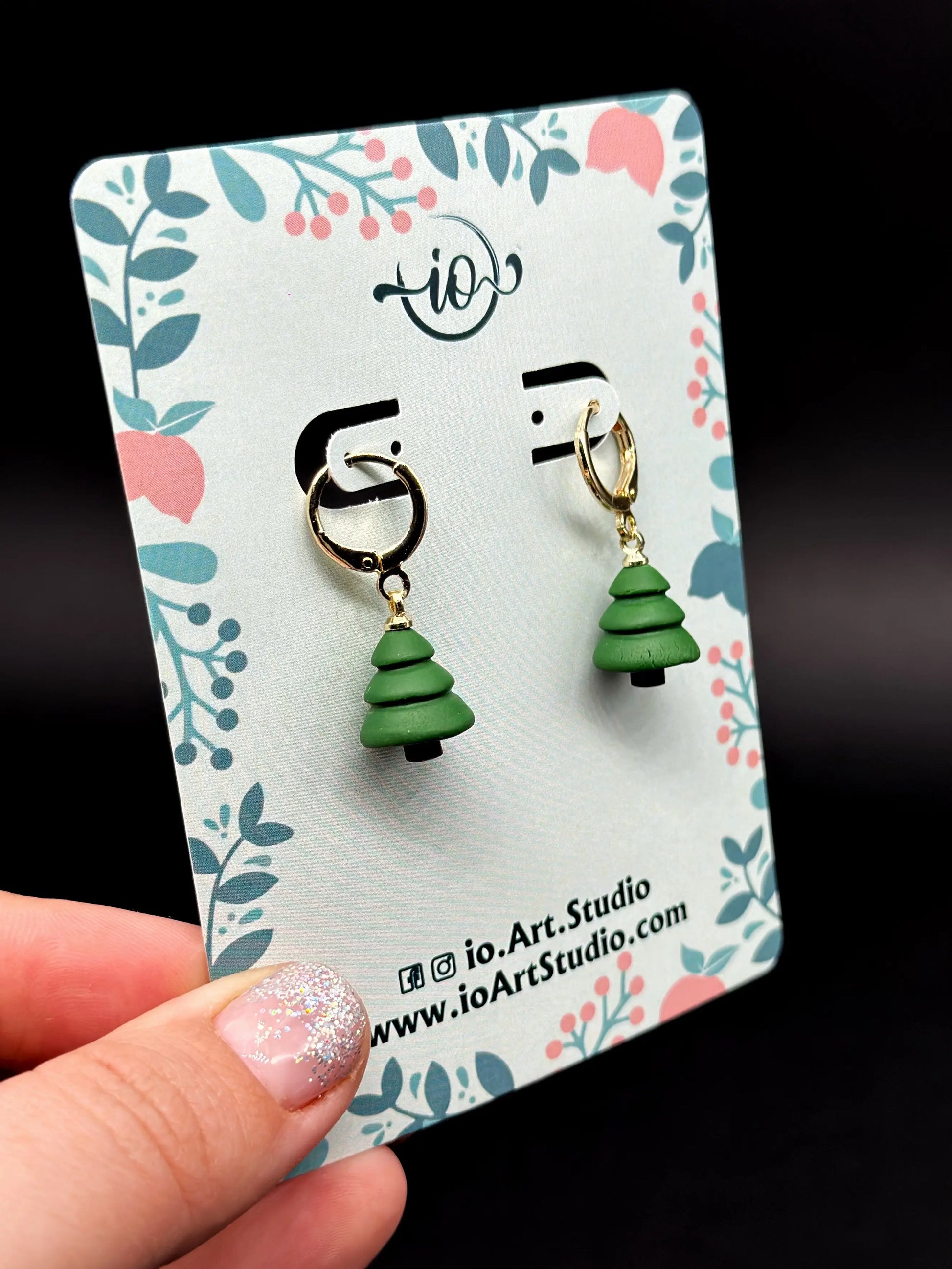 Christmas Tree Earrings  Dangle Earrings  handmade wearable art piece, crafted from polymer clay  by ioArtStudio