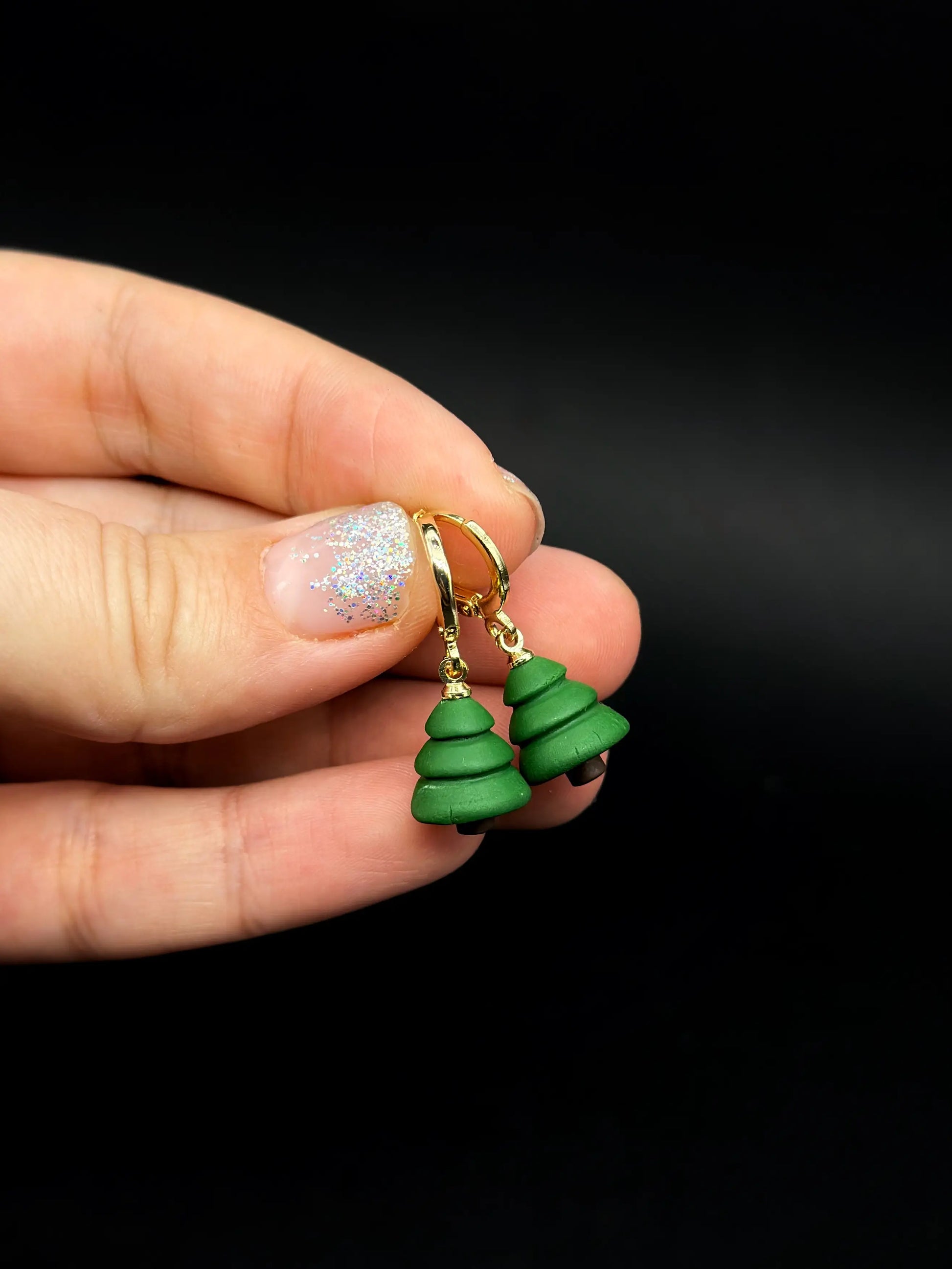 Christmas Tree Earrings  Dangle Earrings  handmade wearable art piece, crafted from polymer clay  by ioArtStudio