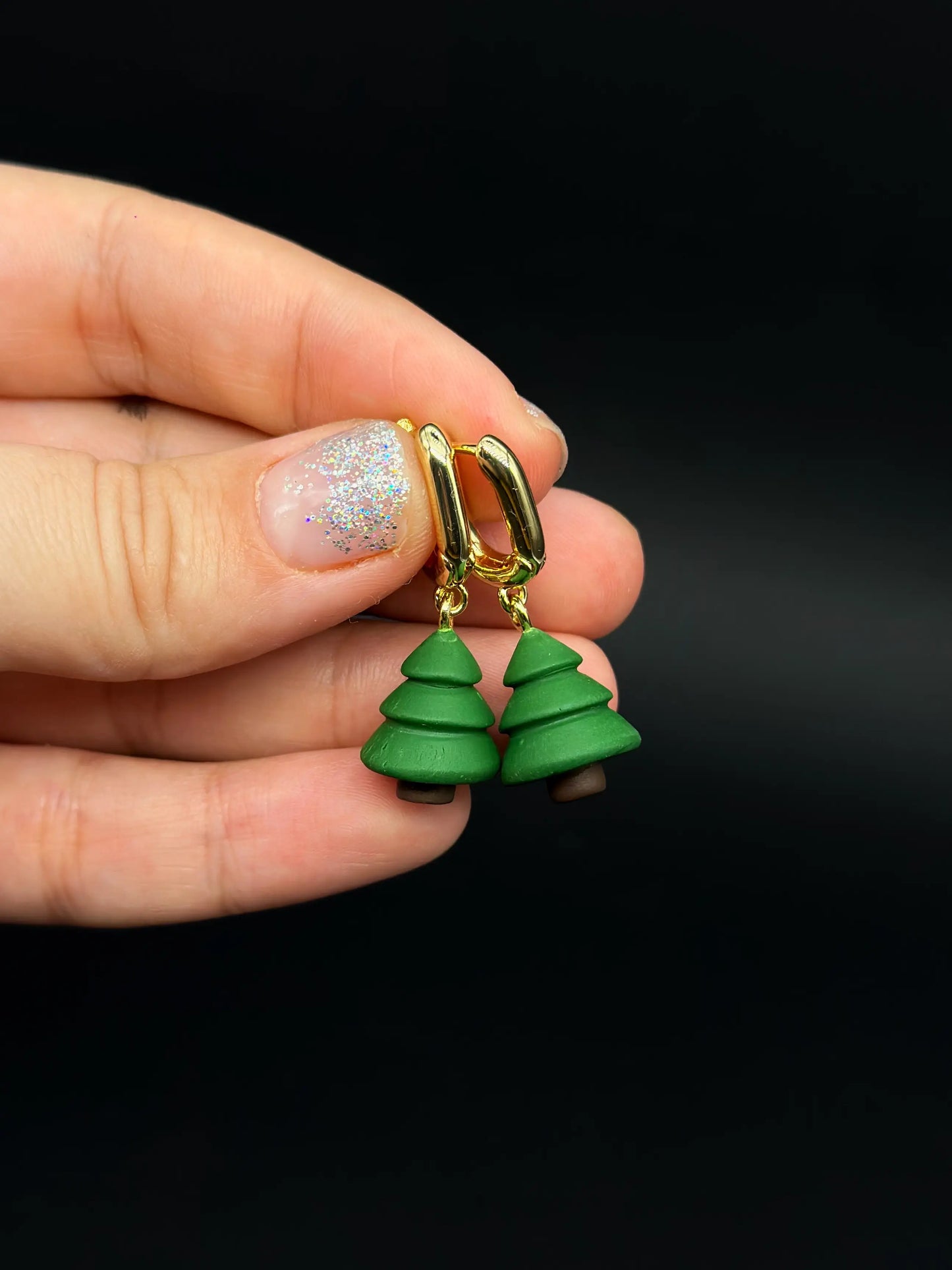 Christmas Tree Earrings  Dangle Earrings  handmade wearable art piece, crafted from polymer clay  by ioArtStudio