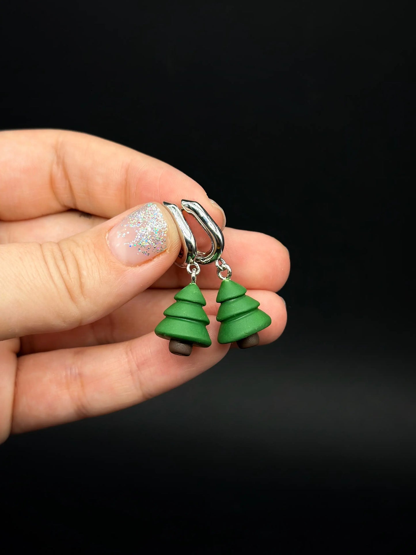 Christmas Tree Earrings  Dangle Earrings  handmade wearable art piece, crafted from polymer clay  by ioArtStudio