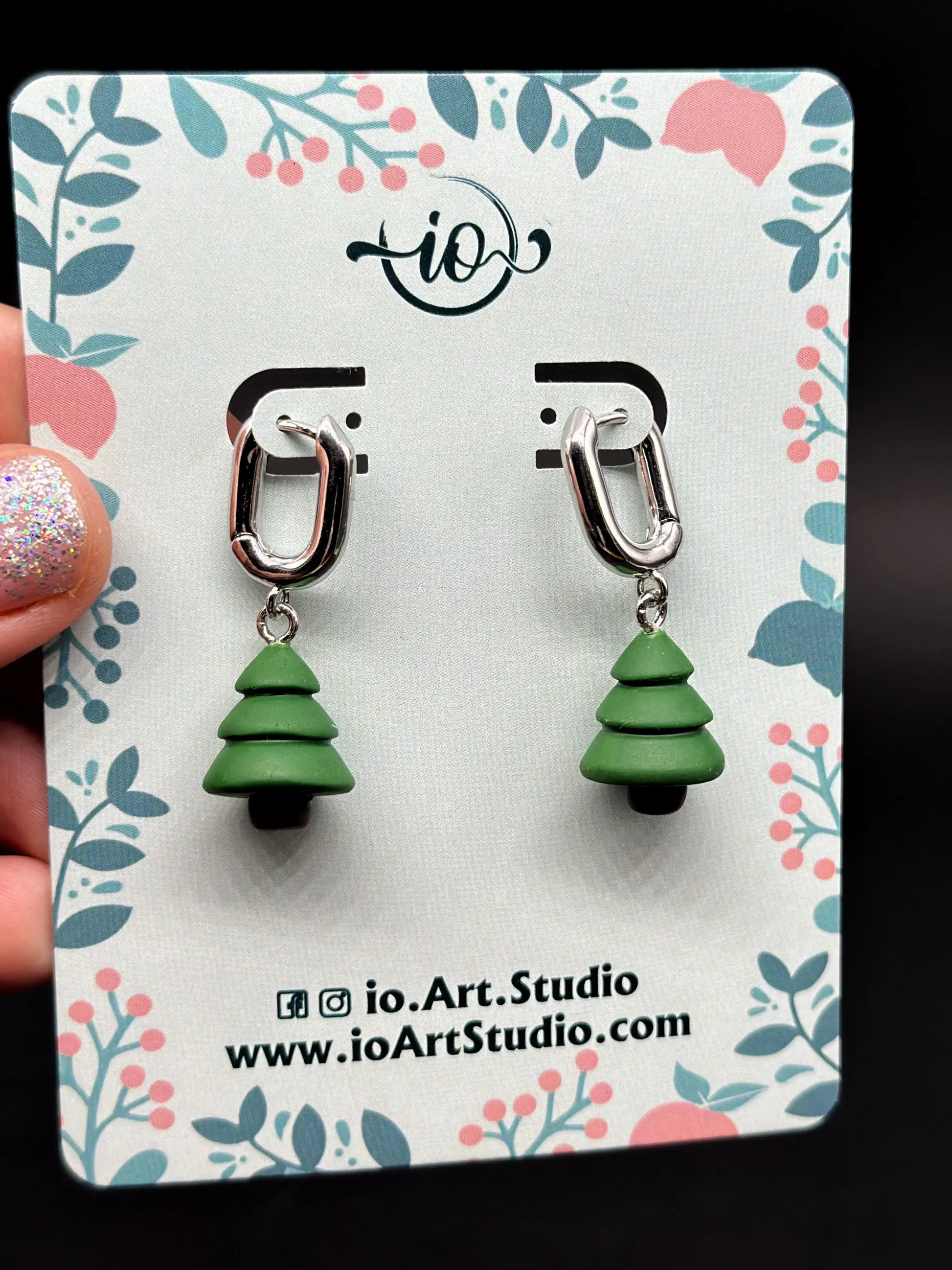 Christmas Tree Earrings  Dangle Earrings  handmade wearable art piece, crafted from polymer clay  by ioArtStudio