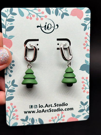 Christmas Tree Earrings  Dangle Earrings  handmade wearable art piece, crafted from polymer clay  by ioArtStudio