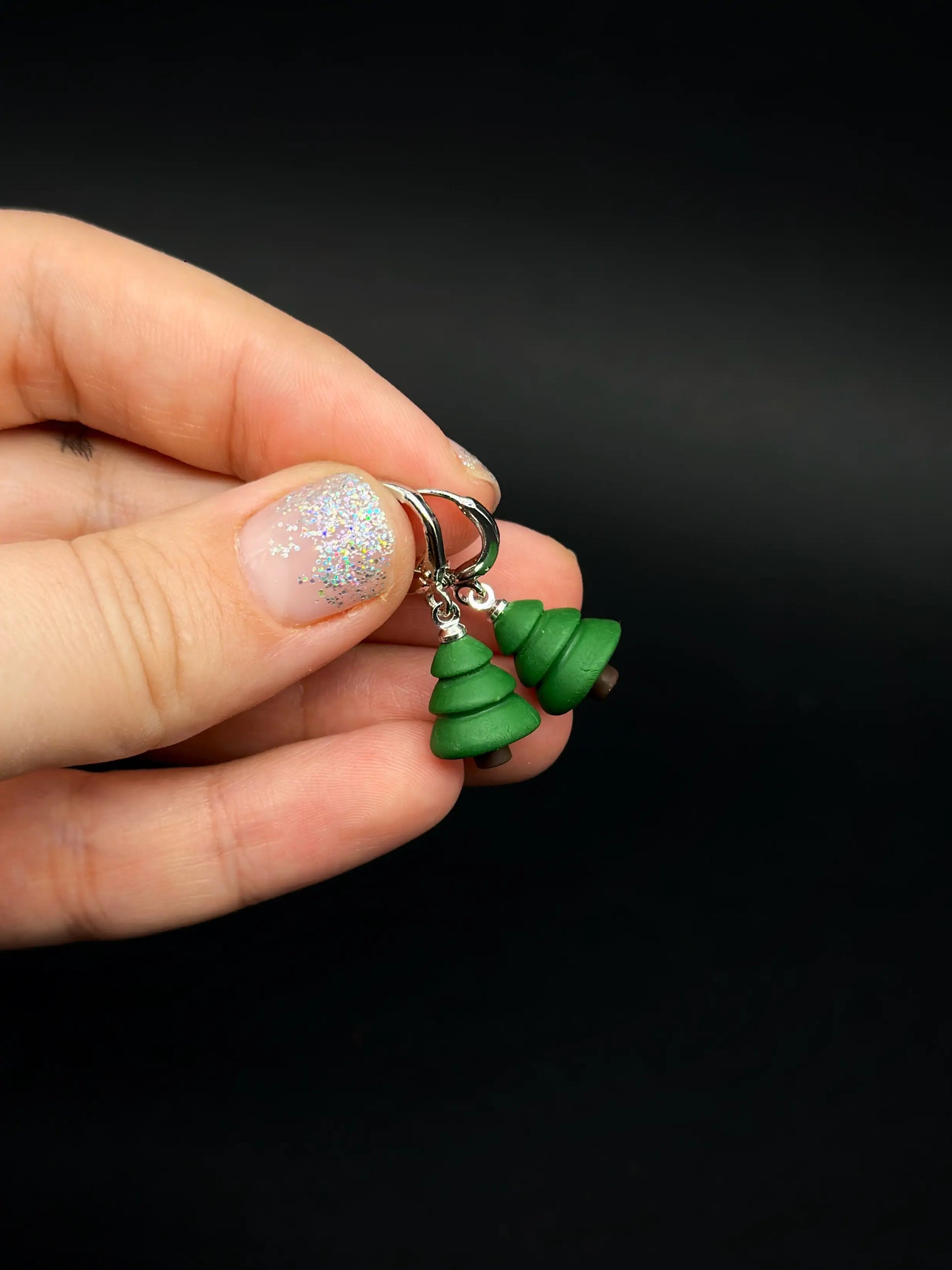 Christmas Tree Earrings  Dangle Earrings  handmade wearable art piece, crafted from polymer clay  by ioArtStudio