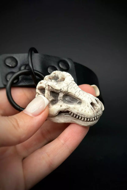 PU leather choker with a T. Rex skull pendant made by Polymer clay -ioArtStudio