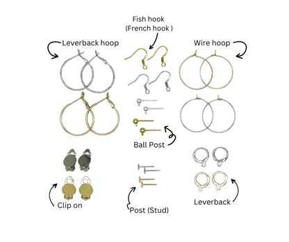 Earring back types illustration showcasing various earring fasteners for different styles