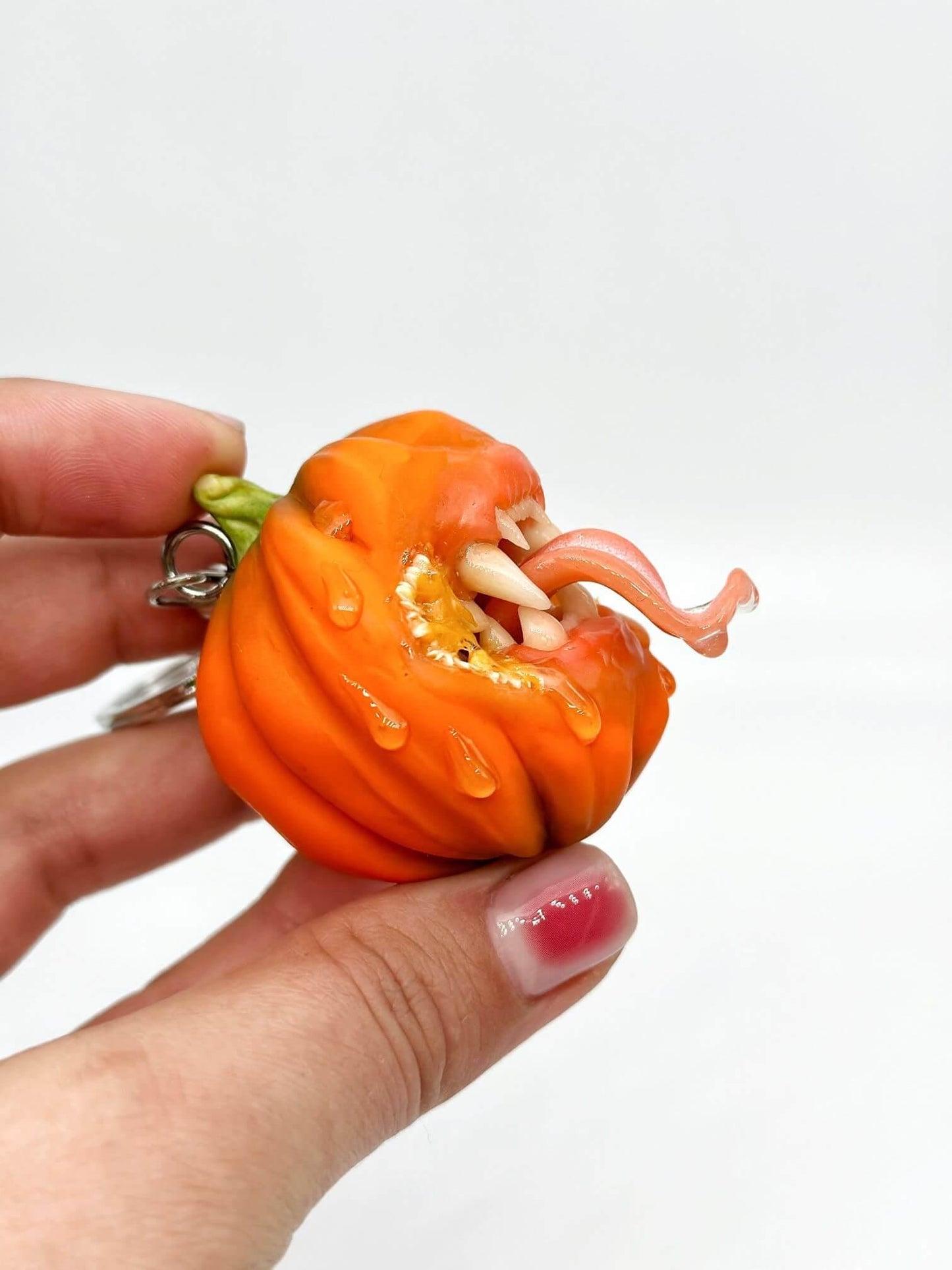 Handmade polymer clay Halloween Pumpkin With Sharp Teeth  Attention-Grabbing Wearable Artwork by ioArtStudio