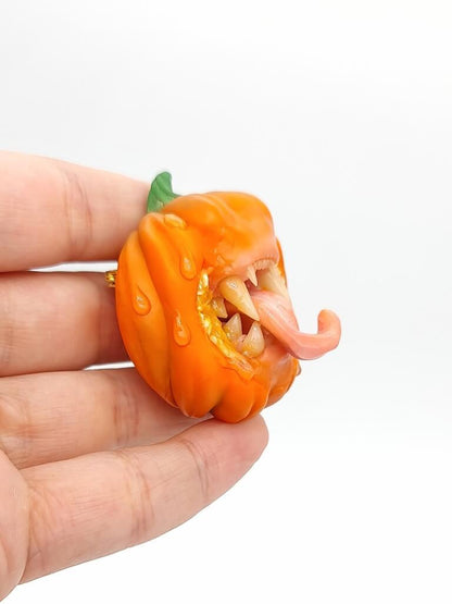 Handmade polymer clay Halloween Pumpkin With Sharp Teeth  Attention-Grabbing Wearable Artwork by ioArtStudio