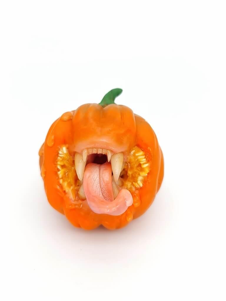 Handmade polymer clay Halloween Pumpkin With Sharp Teeth  Attention-Grabbing Wearable Artwork by ioArtStudio