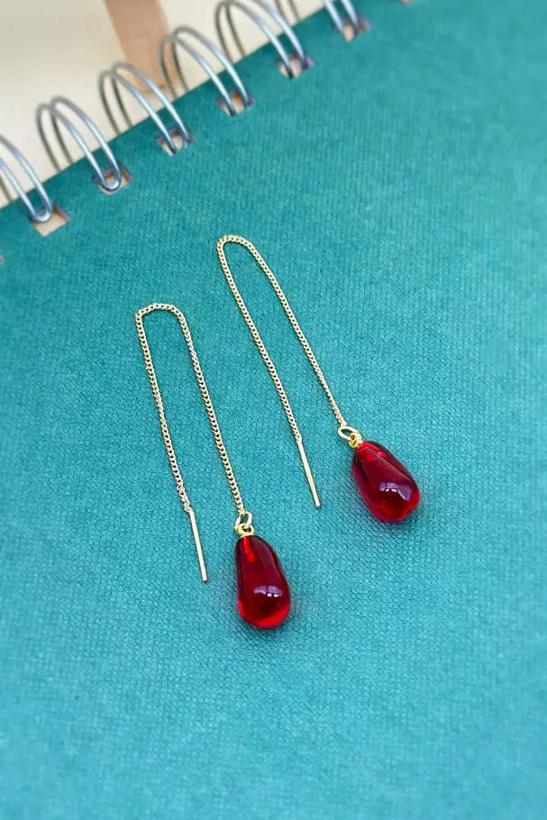 Pomegranate Arils Threaded  Earrings: Resin, gold-plated Chain earrings capturing natural beauty with artisanal charm by ioArtStudio