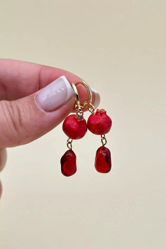 Pomegranate Drop Earrings   handmade  wearable art piece, crafted from polymer clay and epoxy resin  by ioArtStudio