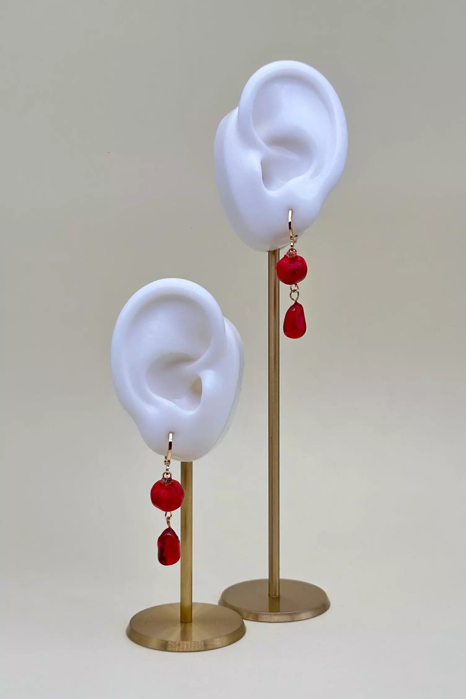 Pomegranate Drop Earrings   handmade  wearable art piece, crafted from polymer clay and epoxy resin  by ioArtStudio