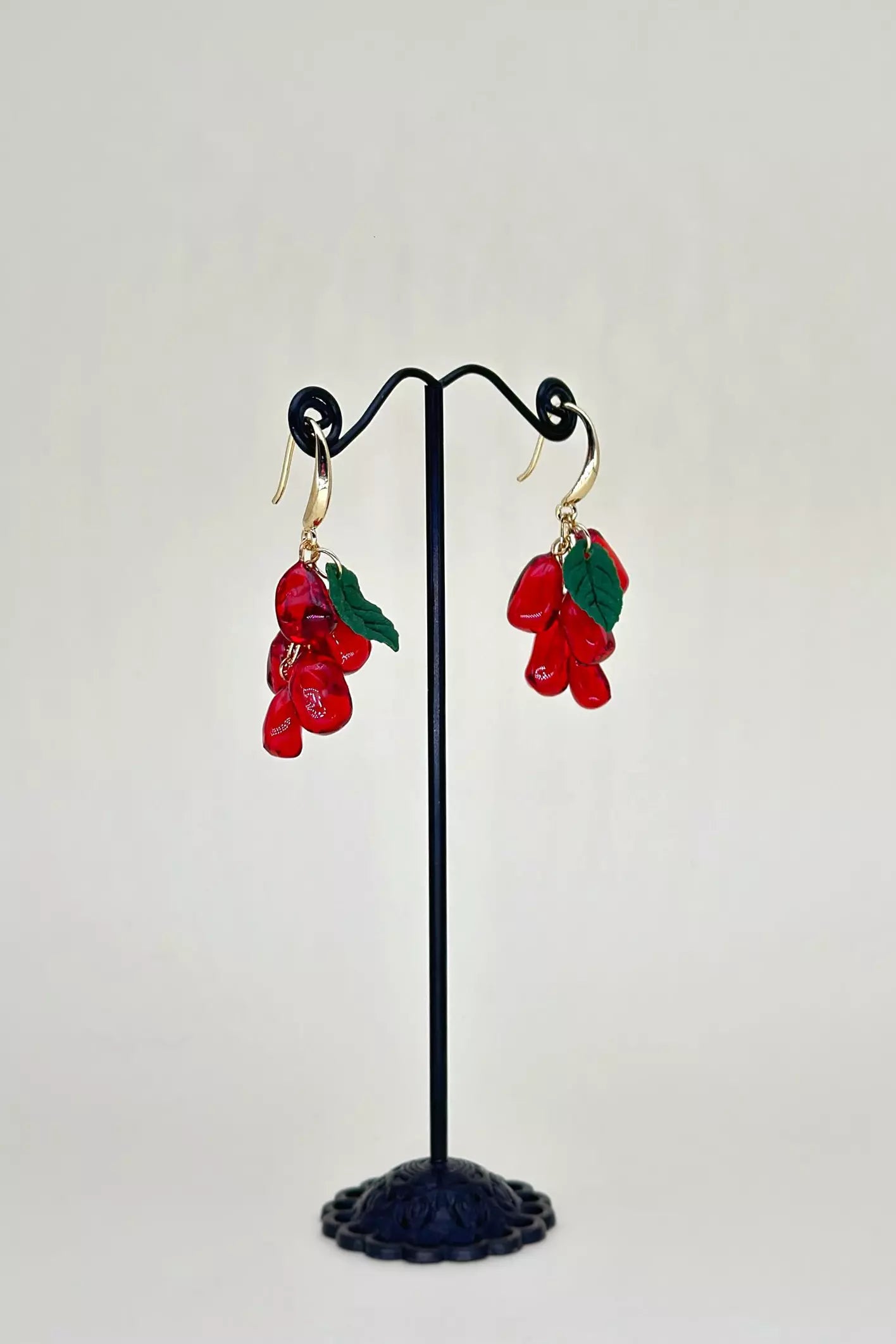 Art resin Pomegranate Seed Dangle Earrings with drop design, made from polymer clay and epoxy resin |ioArtStudio