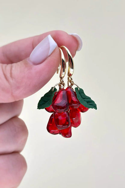 Art resin Pomegranate Seed Dangle Earrings with drop design, made from polymer clay and epoxy resin |ioArtStudio