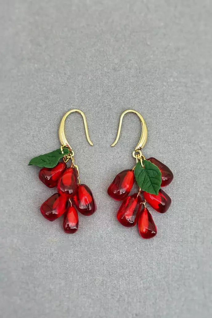 Art resin Pomegranate Seed Dangle Earrings with drop design, made from polymer clay and epoxy resin |ioArtStudio