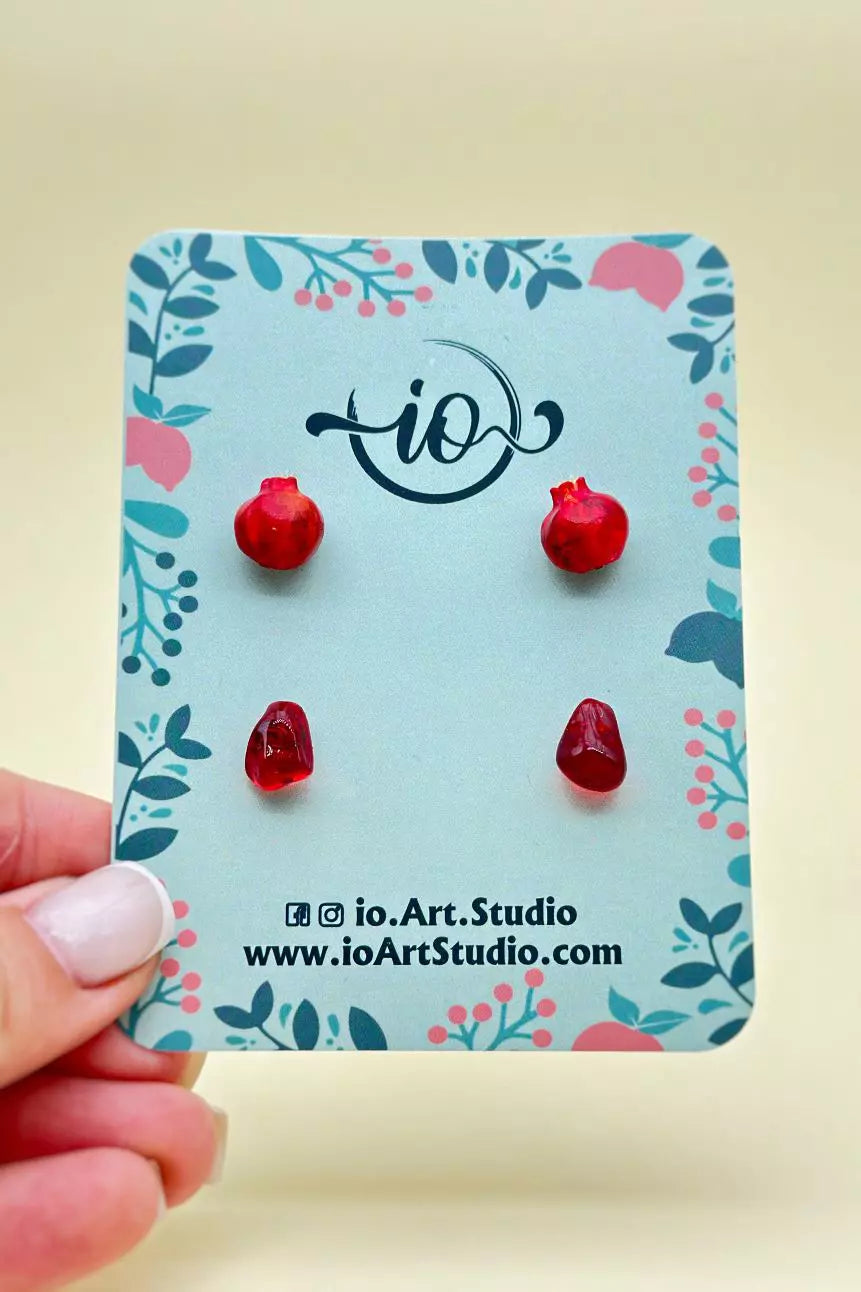 Pomegranate Stud Earrings Set with polymer clay pomegranate designs by ioArtStudio