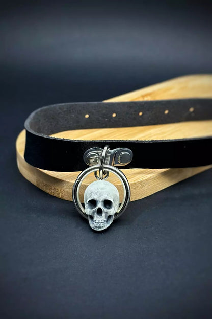 PU Leather Choker with Skeleton Head pendant, featuring a stylish and edgy design by ioArtStudio