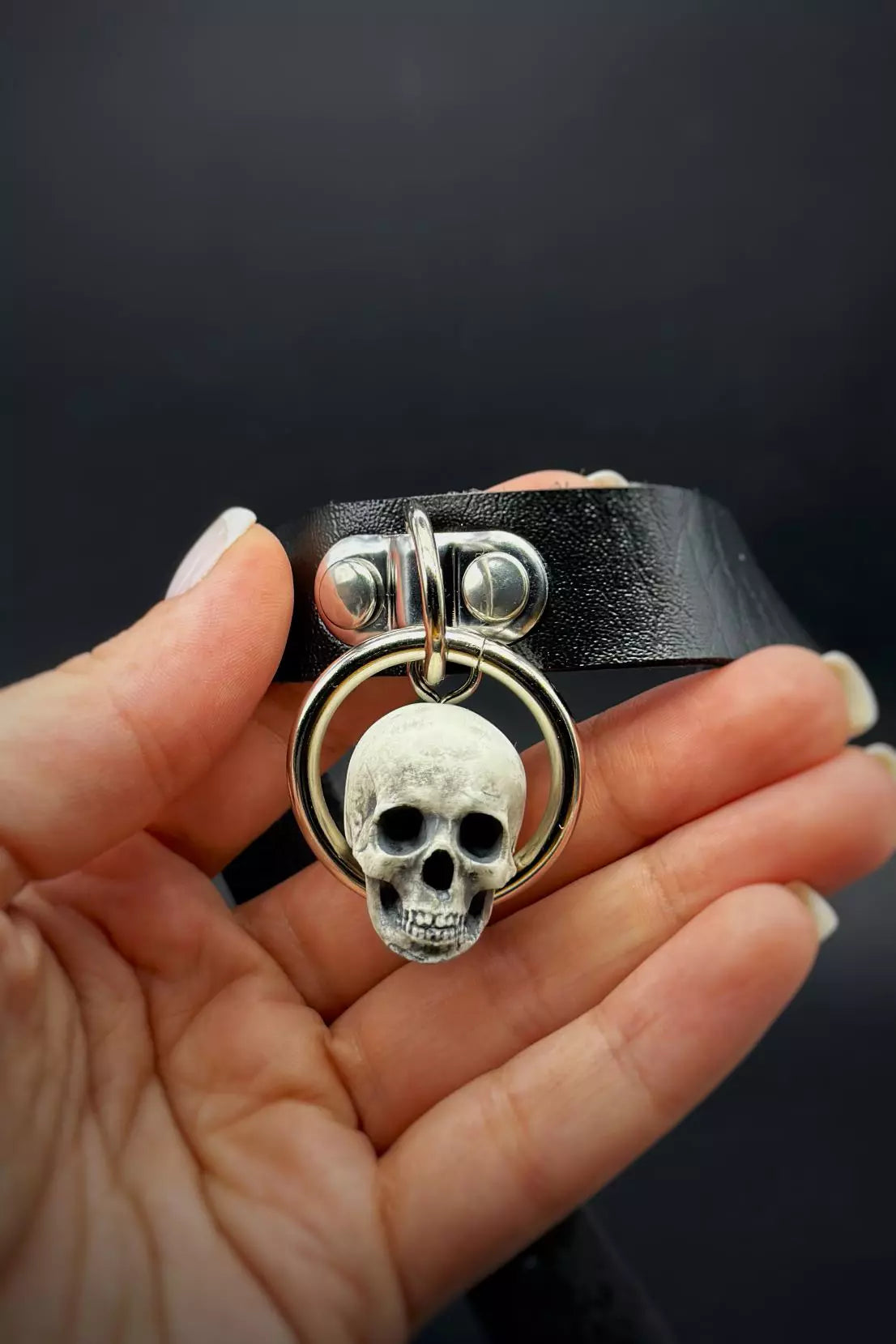 PU Leather Choker with Skeleton Head pendant, featuring a stylish and edgy design by ioArtStudio