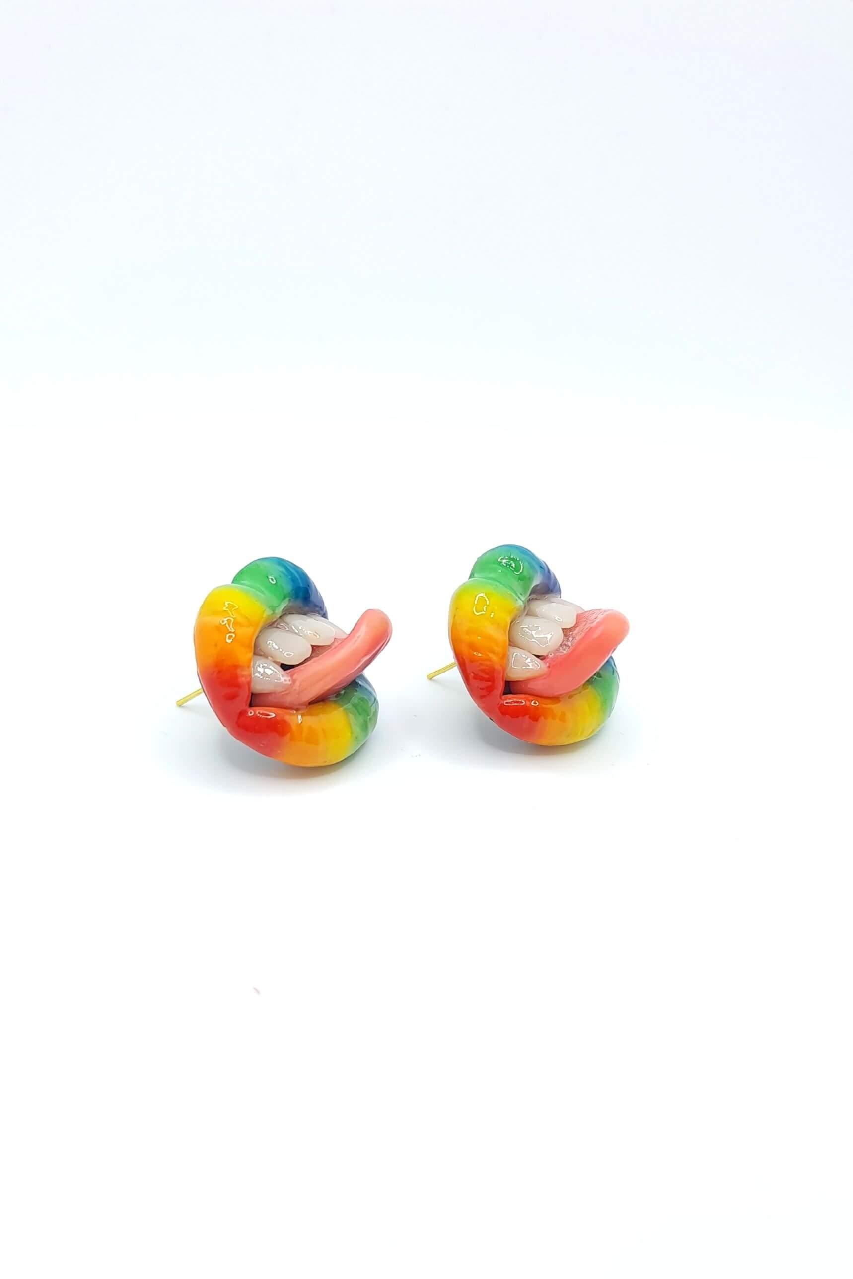 Rainbow Lips Stud Earrings and  Collar Pins , expertly handmade from polymer clay by ioArtStudio