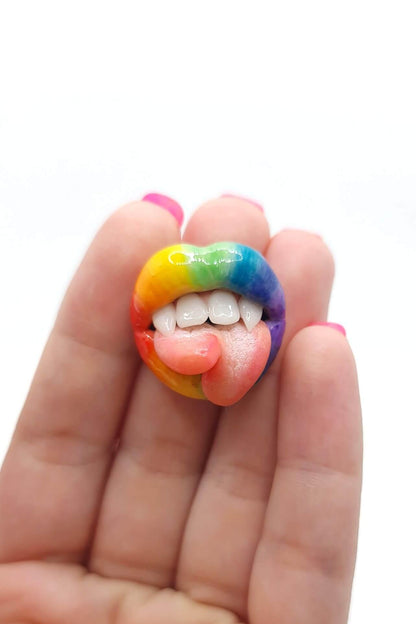 Rainbow Ring - Lips with Split Tongue handmade polymer clay jewelry by ioArtStudio