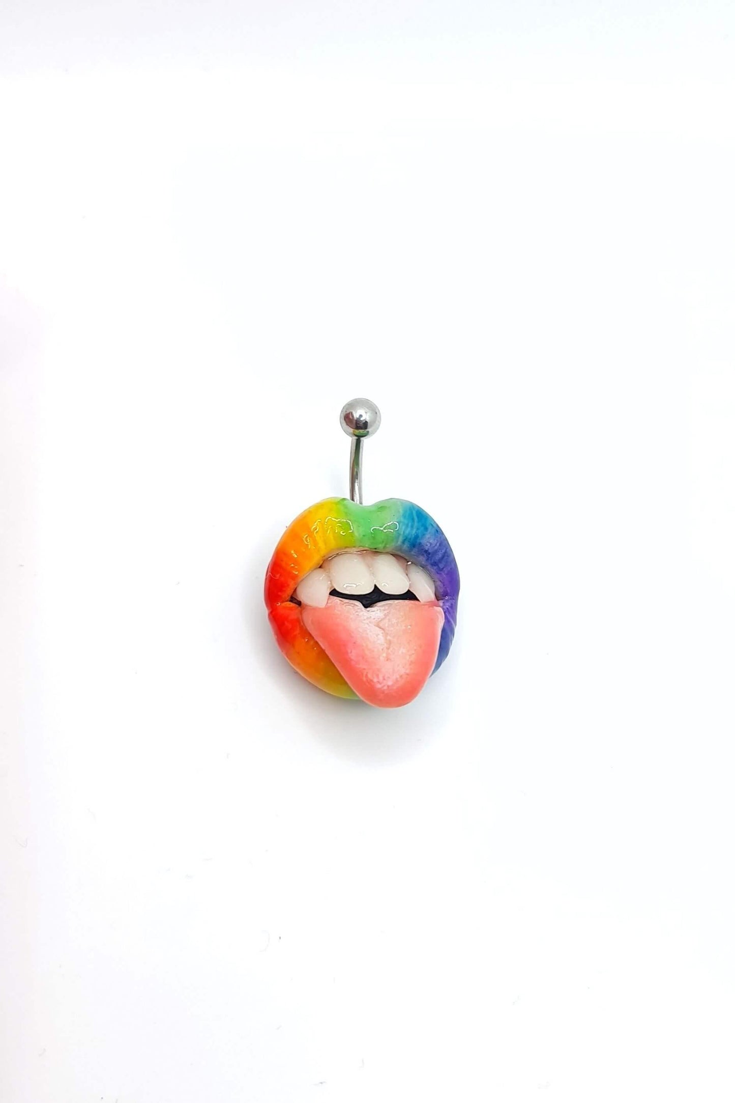 Rainbow lips  Belly Ring - handmade polymer clay wearable art by ioArtStudio