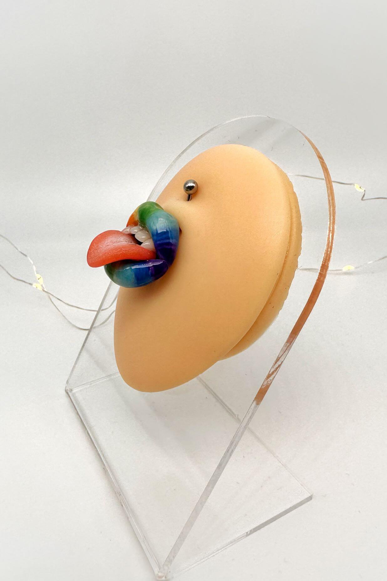 Rainbow lips  Belly Ring - handmade polymer clay wearable art by ioArtStudio