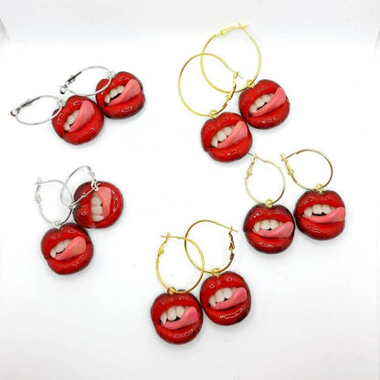 Polymer clay earrings - Sexy Lips With Vampire Teeth  wearable artwork by ioArtStudio