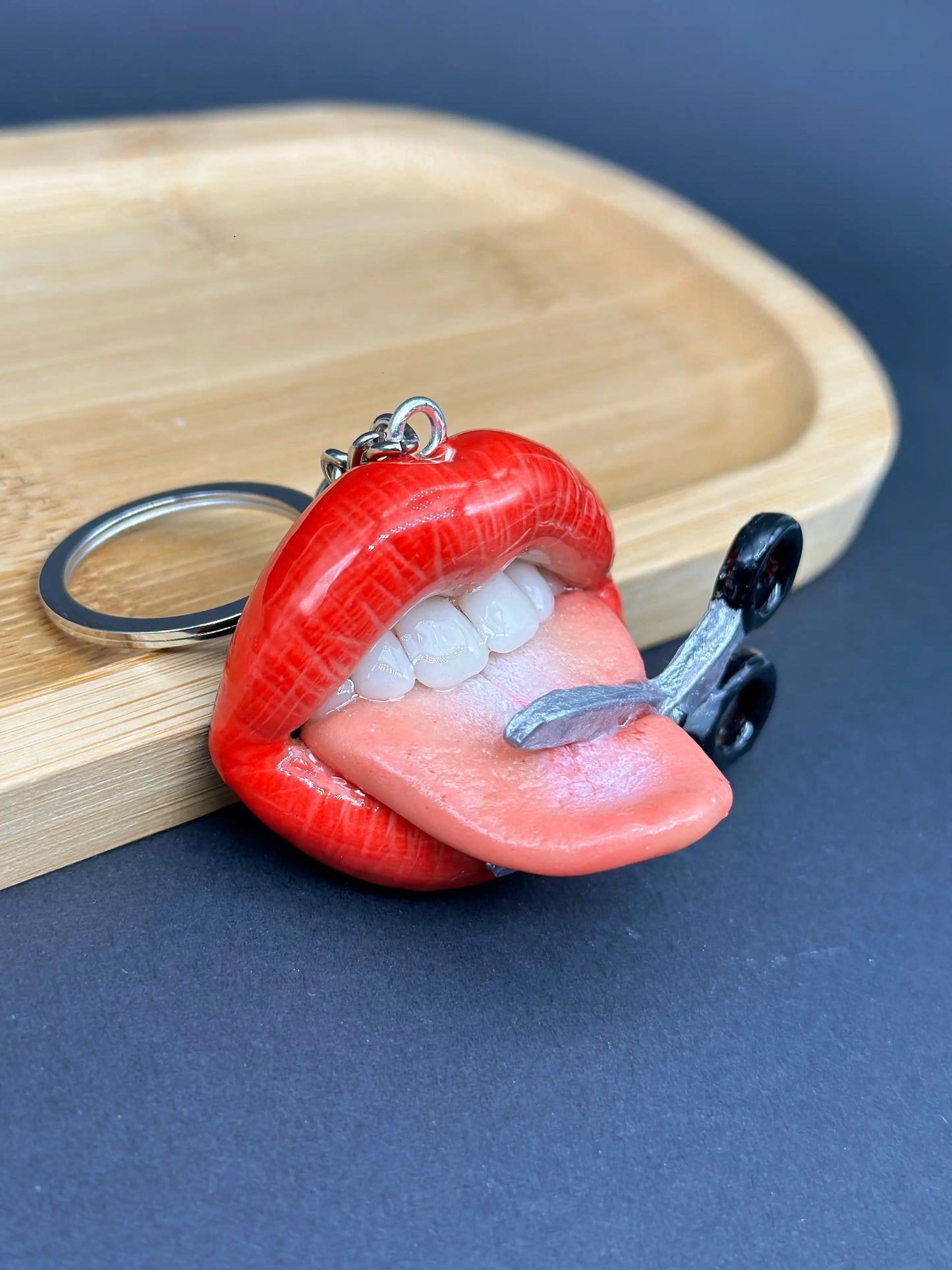 Sexy Red Lips, Scissors Cutting Off Tongue handmade  with polymer clay. A unique acreation by ioArtStudio 