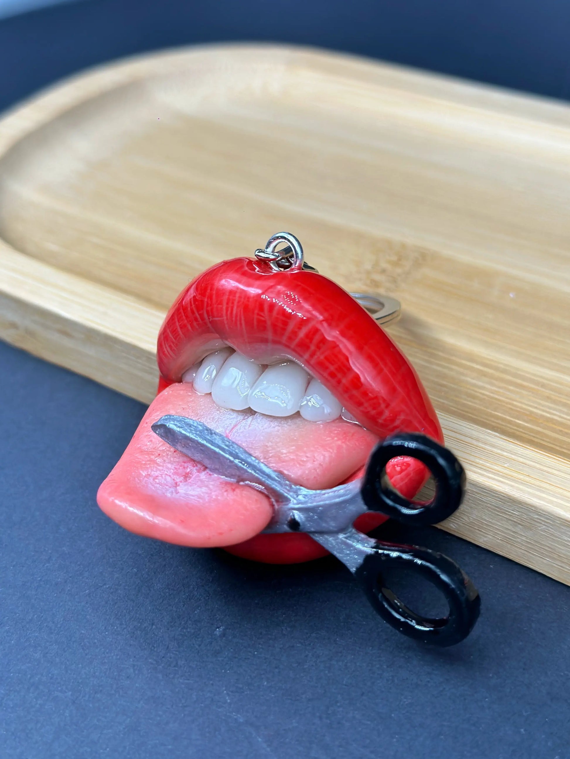 Sexy Red Lips, Scissors Cutting Off Tongue handmade  with polymer clay. A unique acreation by ioArtStudio 