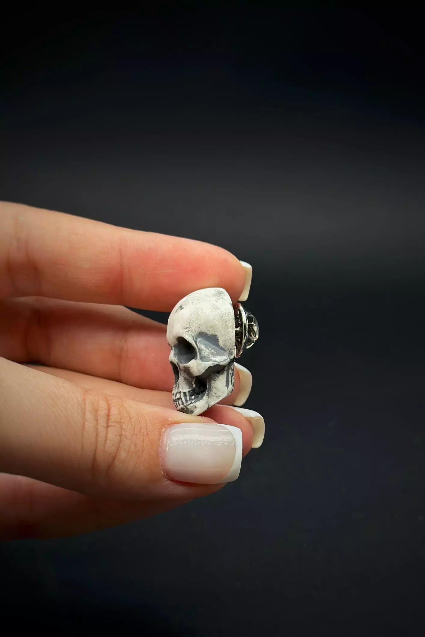 Skeleton Head Pin with detailed skull design, a unique piece of wearable art by ioArtStudio