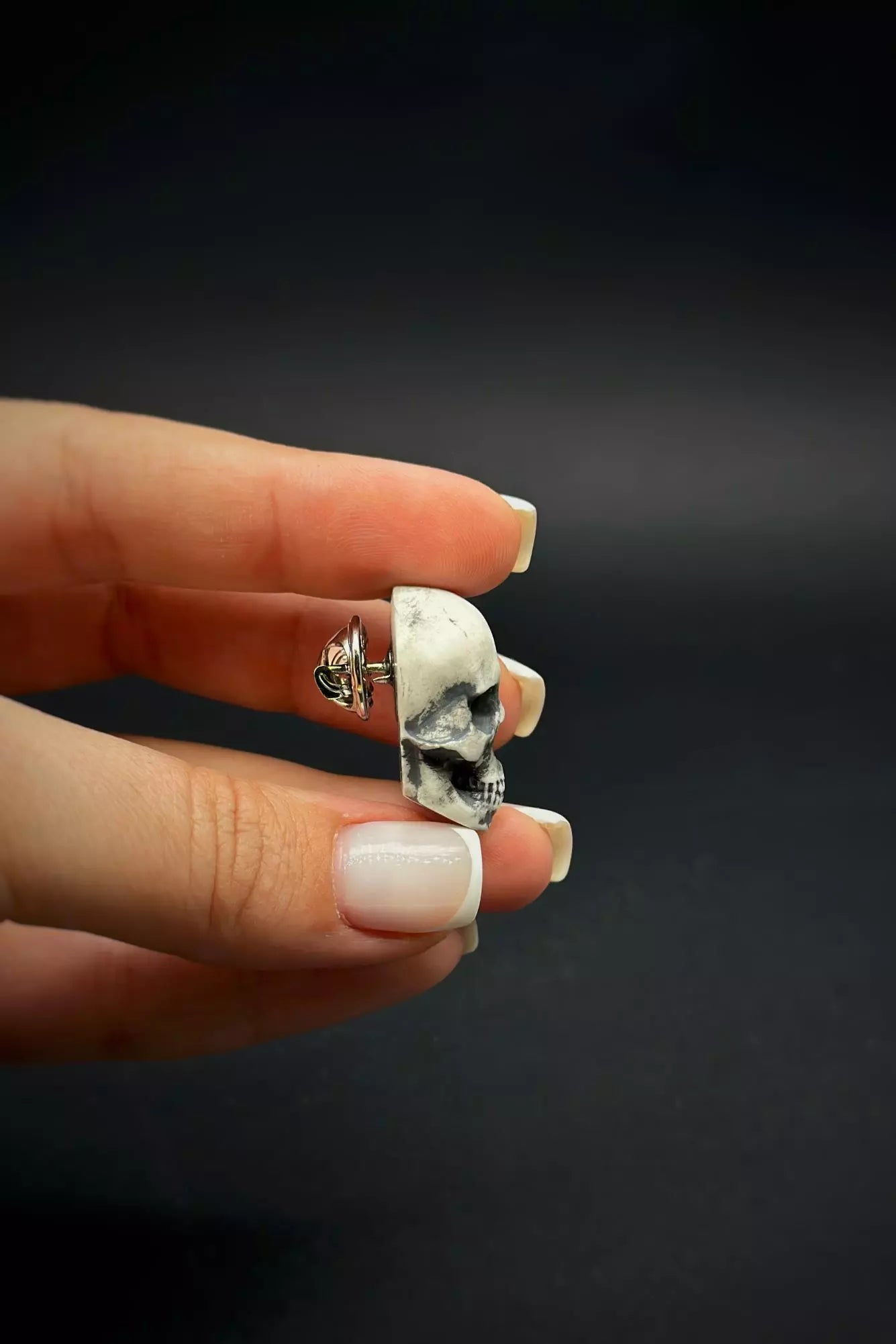 Skeleton Head Pin with detailed skull design, a unique piece of wearable art by ioArtStudio