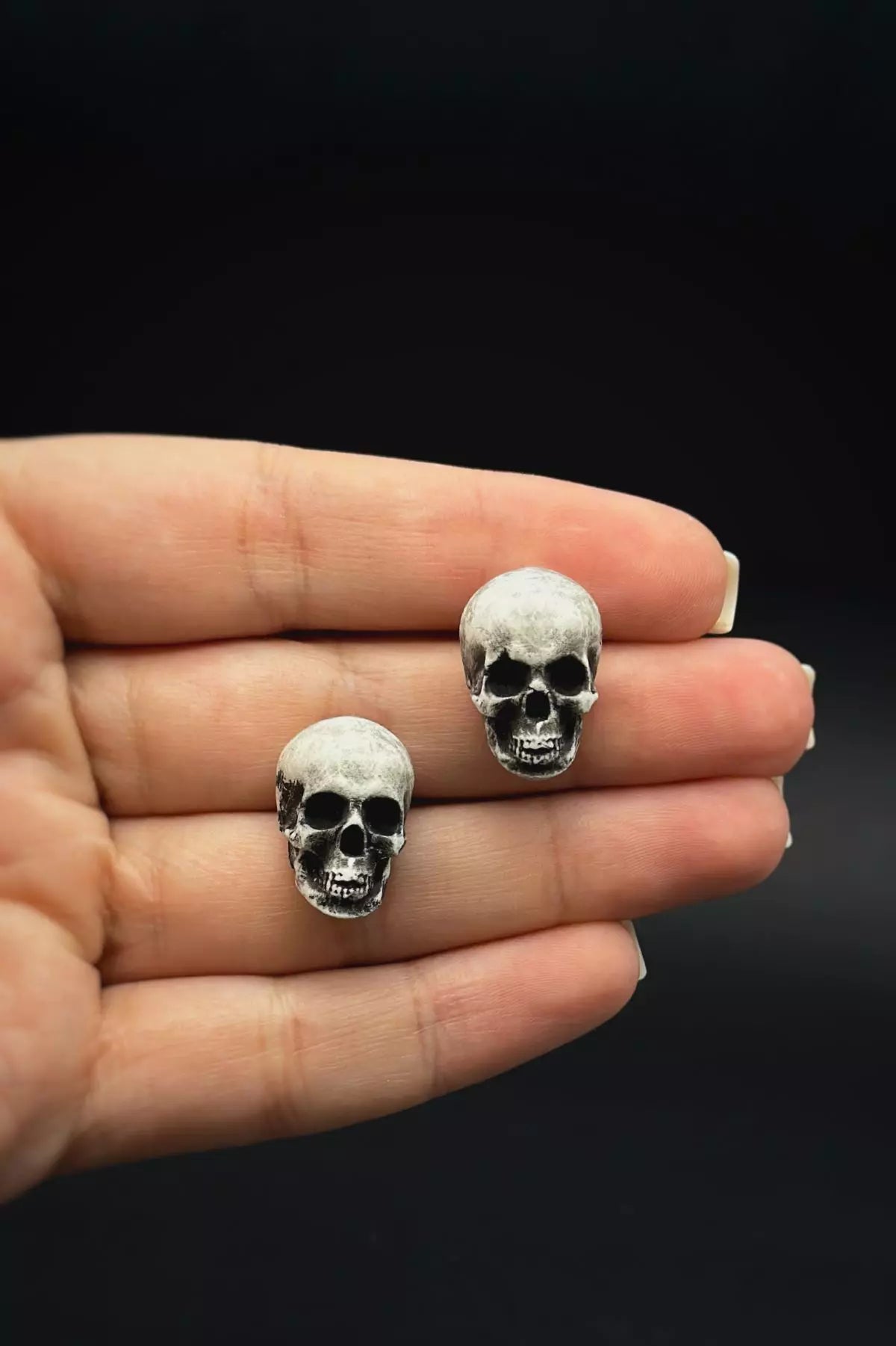 Handmade Skull Earrings by ioArtStudio, featuring wearable skull art