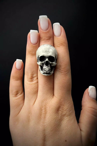 Adjustable Skull Ring with a striking skeleton head design, perfect for fans of skull jewelry and biker rings  by ioArtStudio