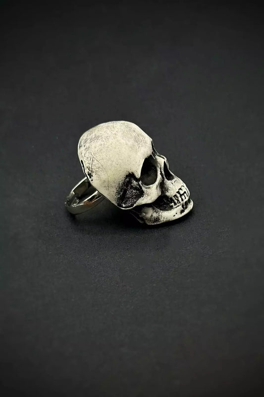 Adjustable Skull Ring with a striking skeleton head design, perfect for fans of skull jewelry and biker rings  by ioArtStudio