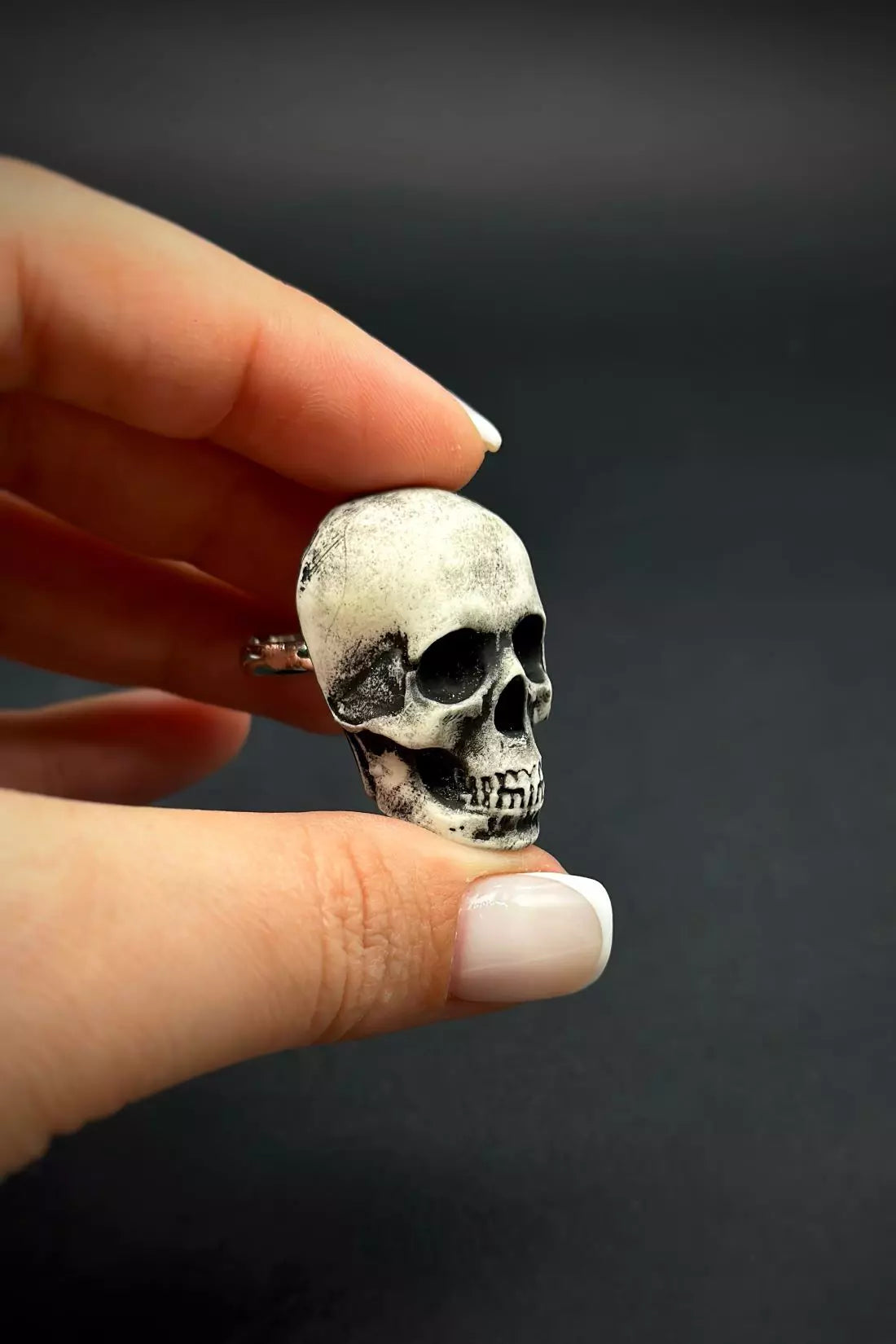 Adjustable Skull Ring with a striking skeleton head design, perfect for fans of skull jewelry and biker rings  by ioArtStudio