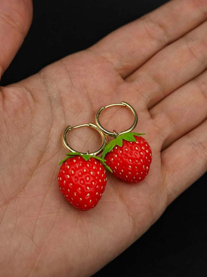 Strawberry Earrings handmade with polymer clay. A unique and eye-catching wearable art by ioArtStudio 