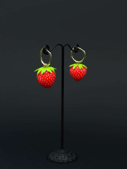 Strawberry Earrings handmade with polymer clay. A unique and eye-catching wearable art by ioArtStudio 