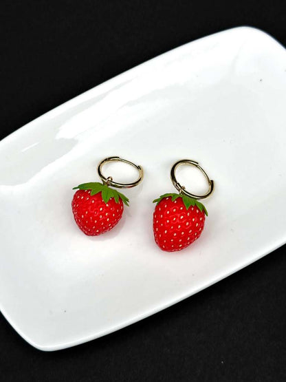 Strawberry Earrings handmade with polymer clay. A unique and eye-catching wearable art by ioArtStudio 